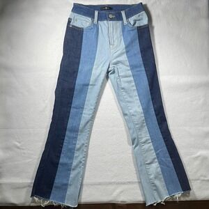 7 For All Mankind Colorblock Flare Jeans Women's Size 24 Raw Hem Stretch Denim